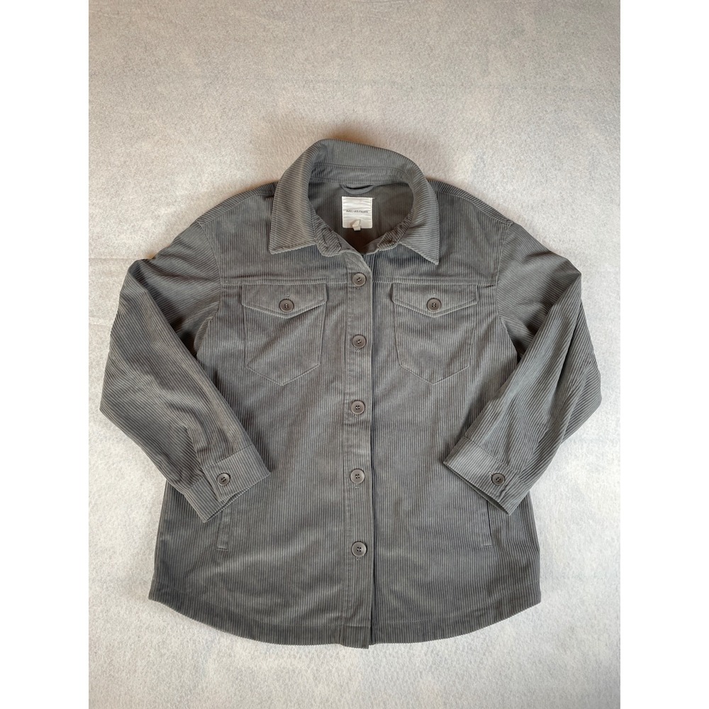 Avec Les Filles Women's Gray Corduroy Button Down Shirt‎ Jacket Size L
